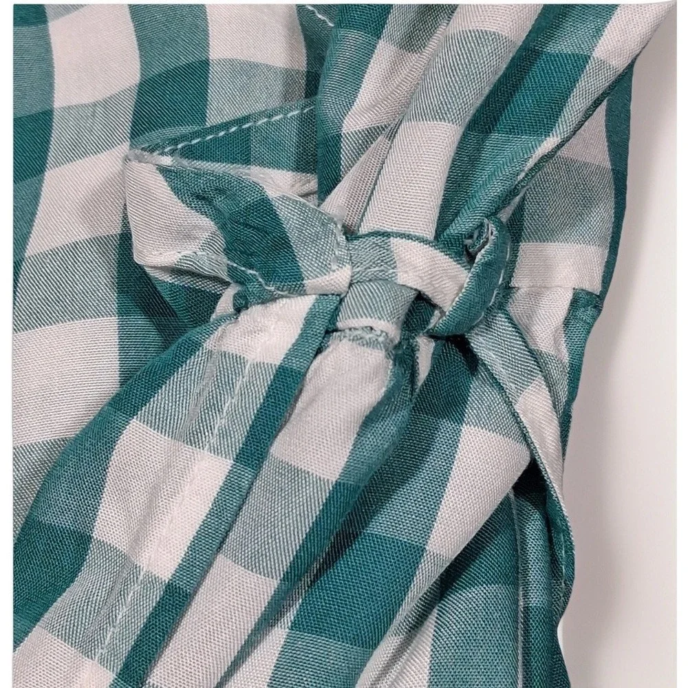 LOFT‎ Womens Green Gingham Puff Sleeve Peplum Wrap Top Size L V-Neck Tie Side